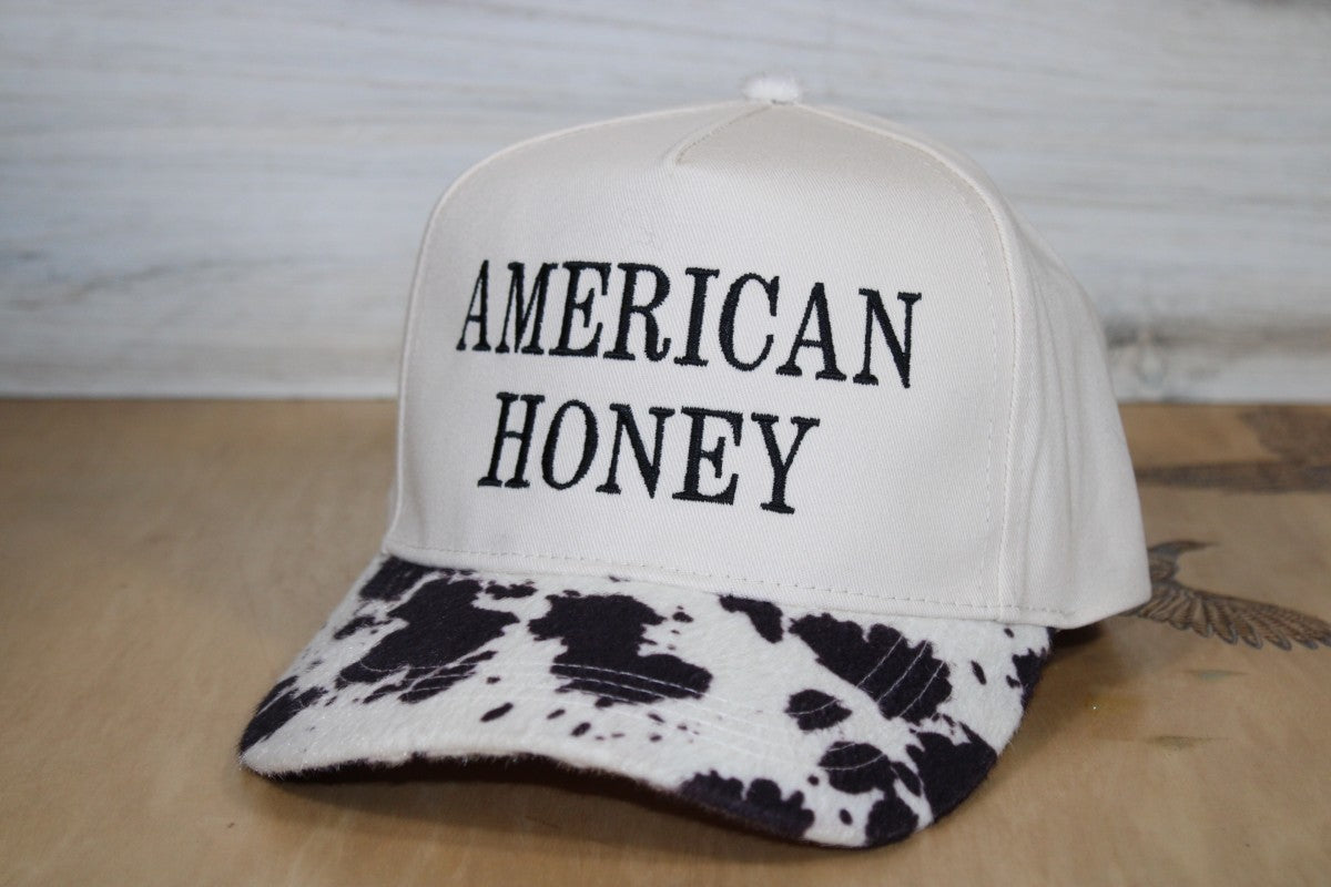 Cow Print Cap with American Honey Embroidered