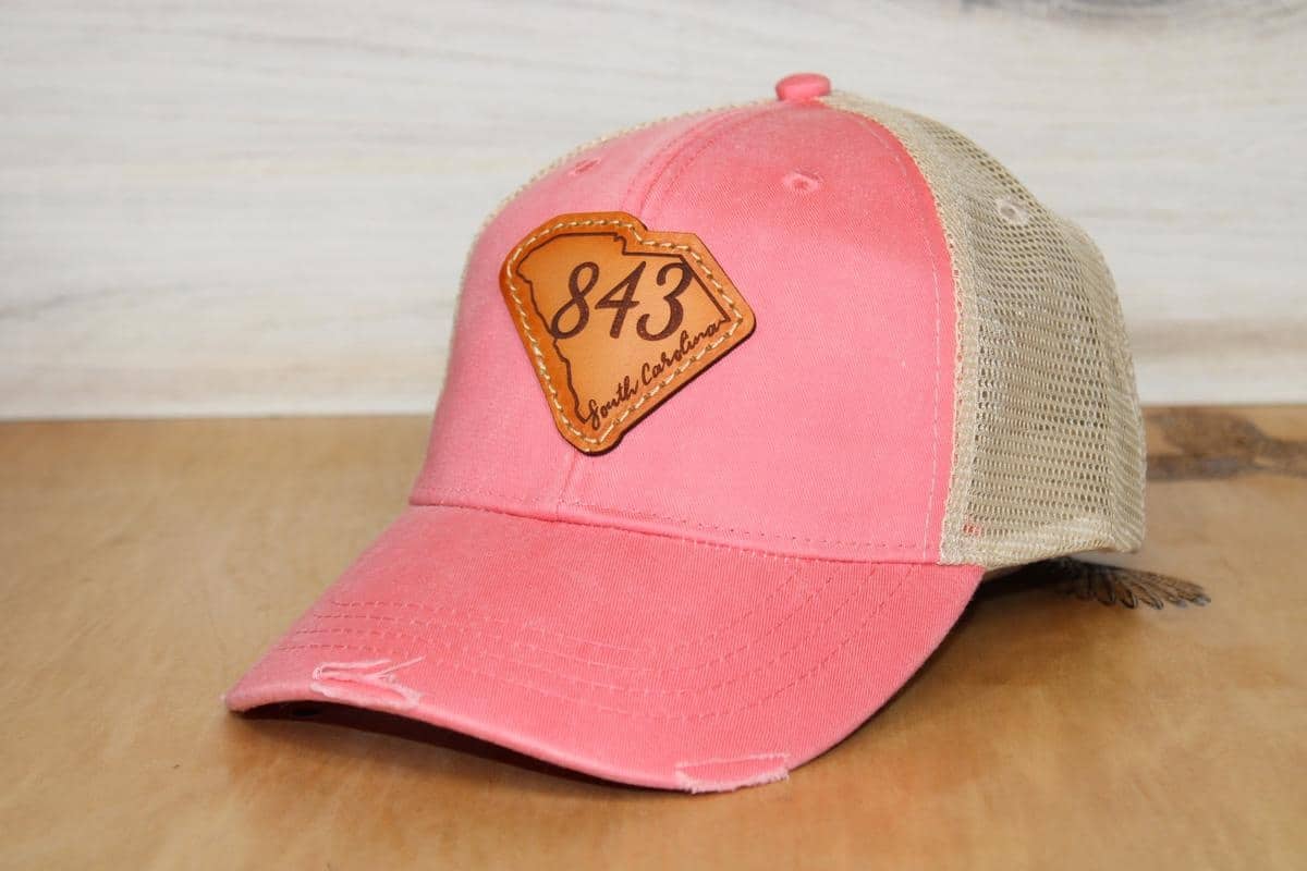 Distressed Lowcountry leather patch hat red