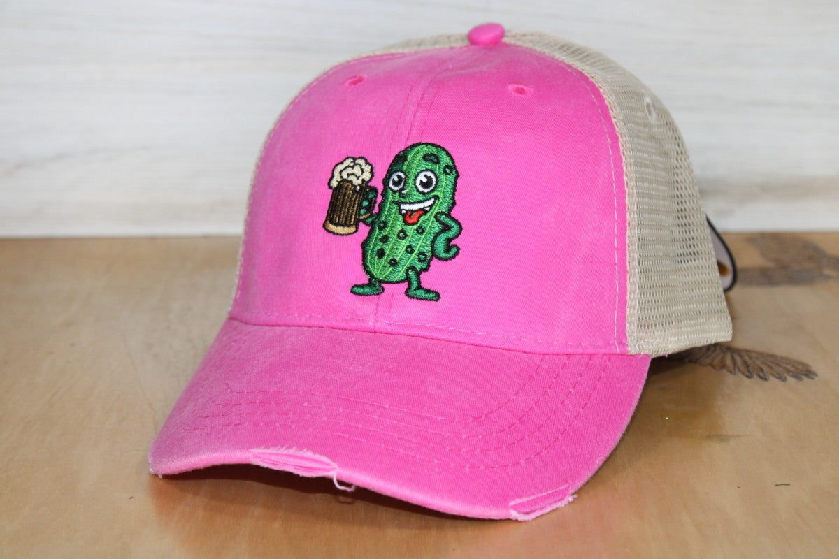 Distressed Pickle Palooza Embroidered Hat Pink