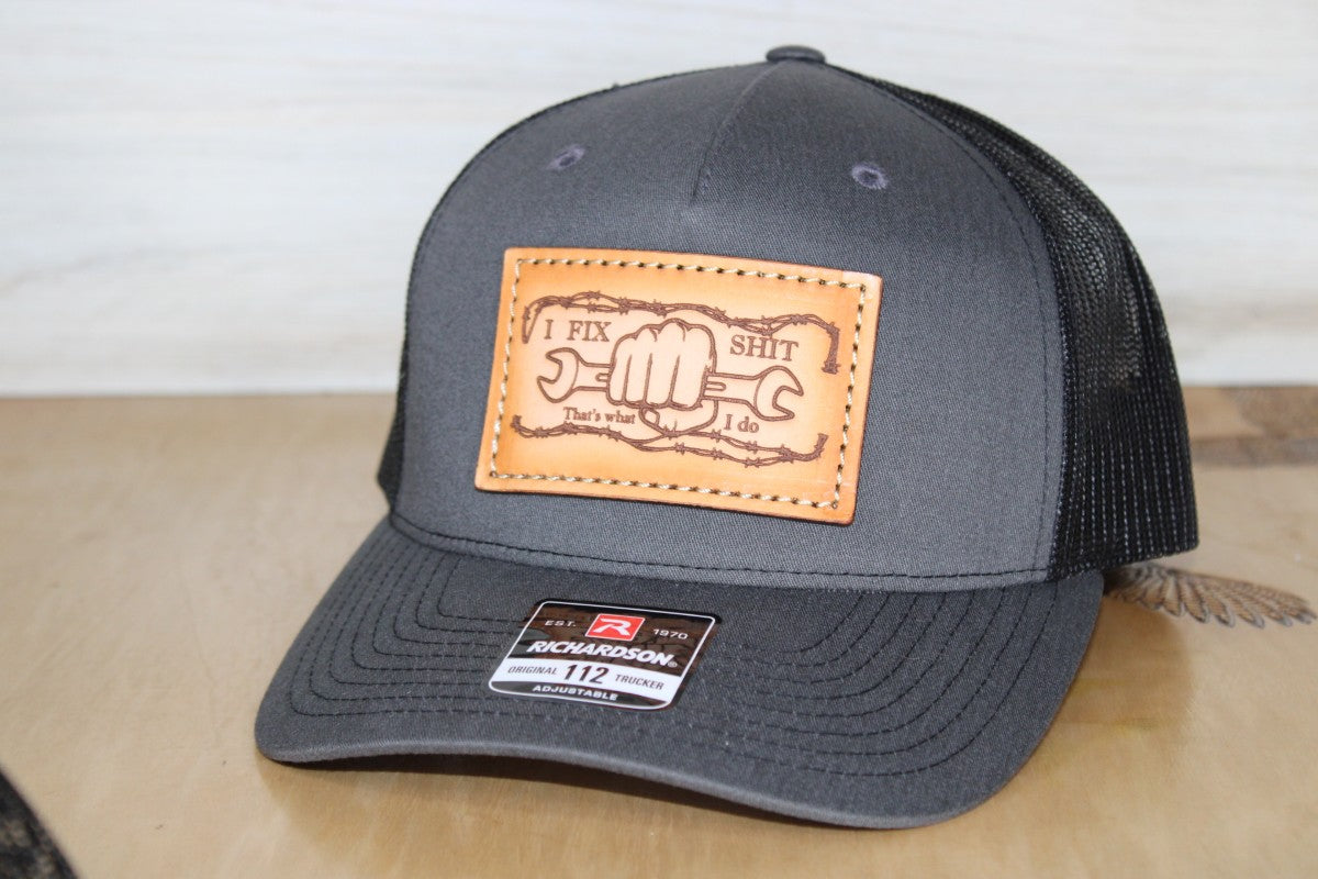 I Fix Shit blue collar leather patch