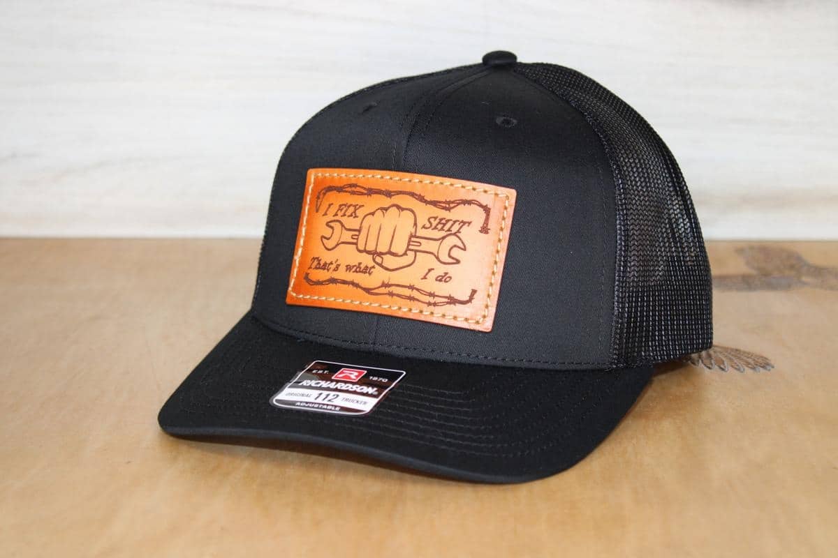 blue collar worker leather patch hat