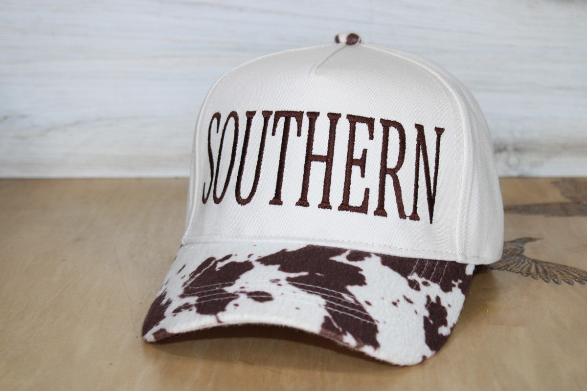 brown cow print hat southern embroidery