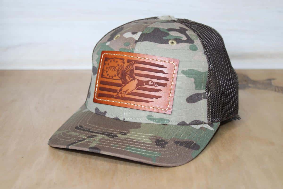 camo duck leather patch hat