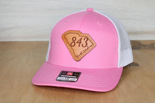 843 Lowcountry Leather Patch Hat Pink 