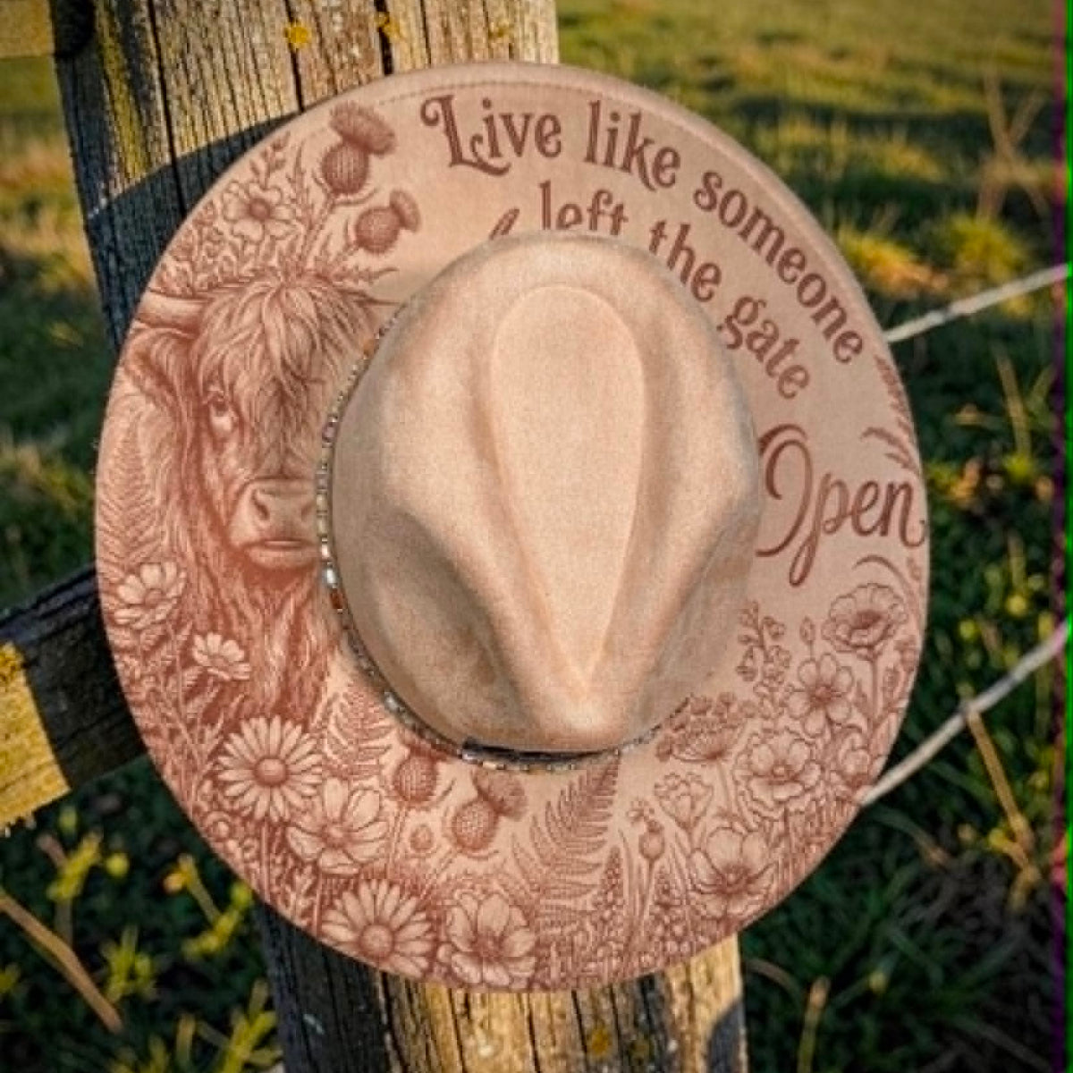 Custom Engraved Highland Cow Fedora Hat
