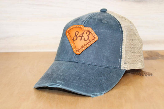 Distressed South Carolina 843 Leather Patch Hat