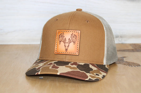 Deer Skull Leather Patch Camo Hat