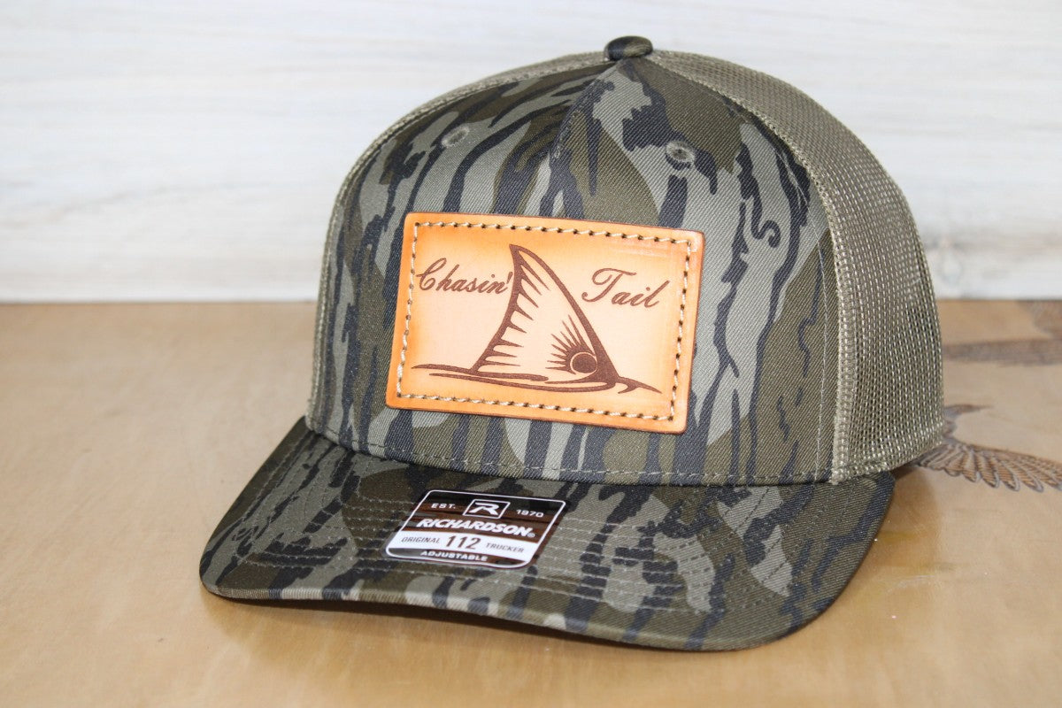 Redfish Chasin' Tail Camo Leather Patch Hat