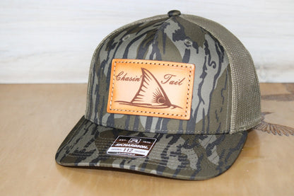 Redfish Chasin' Tail Camo Leather Patch Hat