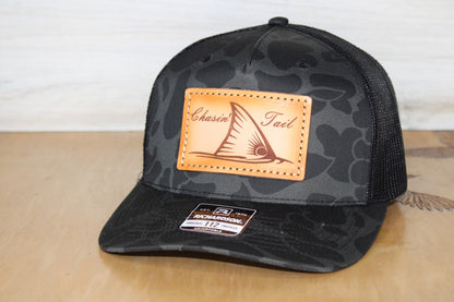 Redfish Chasin' Tail Camo Leather Patch Hat
