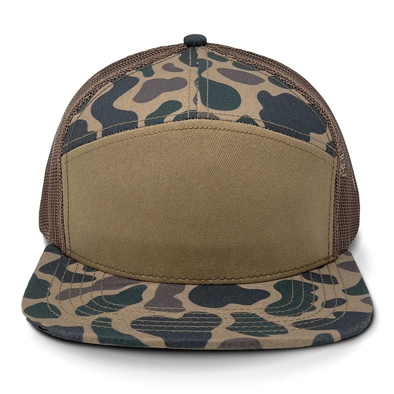 Chaisin' Tail Old School 7 Panel Camo Leather Patch Hat