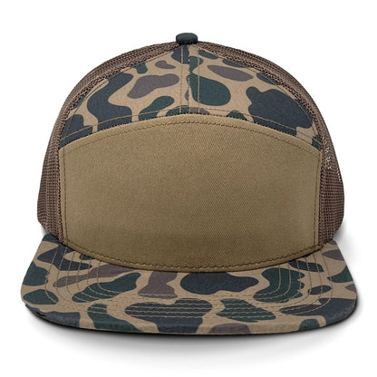 Chaisin' Tail Old School 7 Panel Camo Leather Patch Hat
