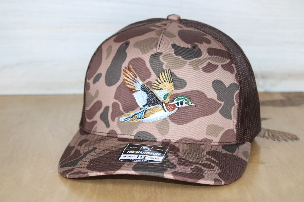 Wood Duck Embroidered Camo Hat Bark