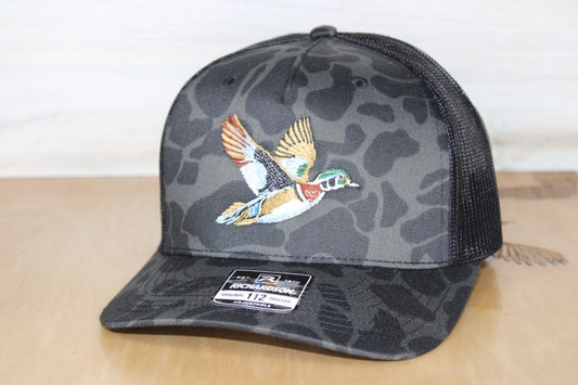 Wood Duck Embroidered Camo Hat Black