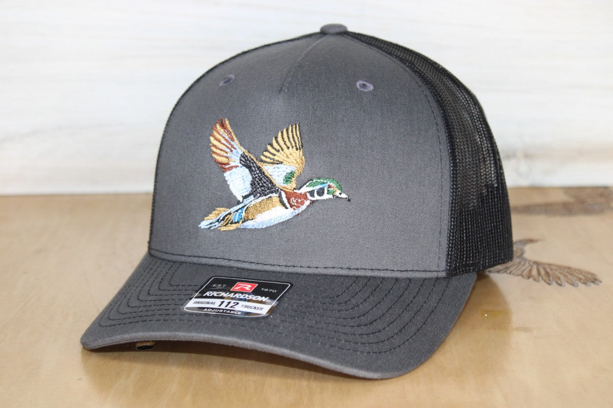 Wood Duck Embroidered Hat Charcoal