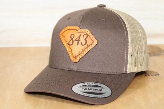 brown 843 leather patch hat