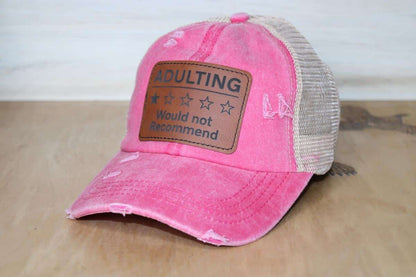 criss cross ponytail leather patch hat