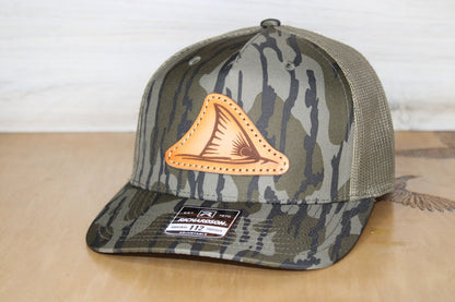 redfish tail leather patch hat bottomland camo