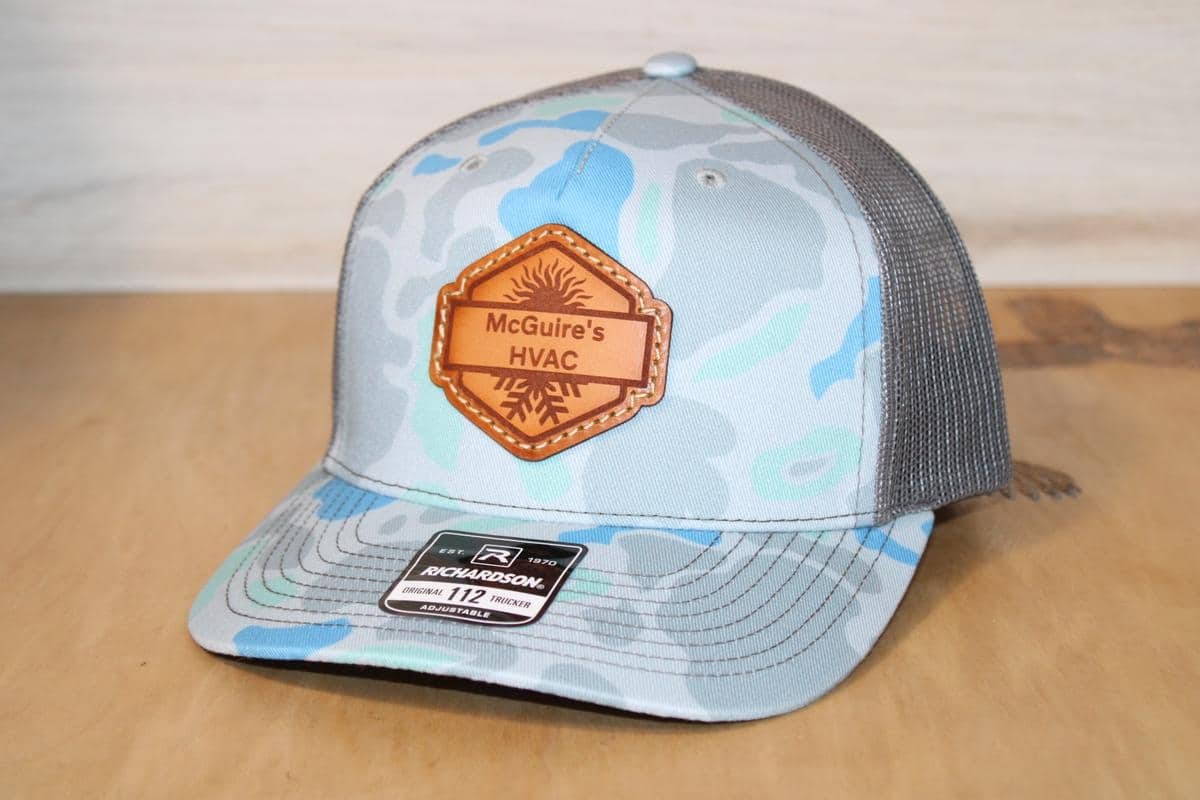 saltwater camo company logo leather patch hat
